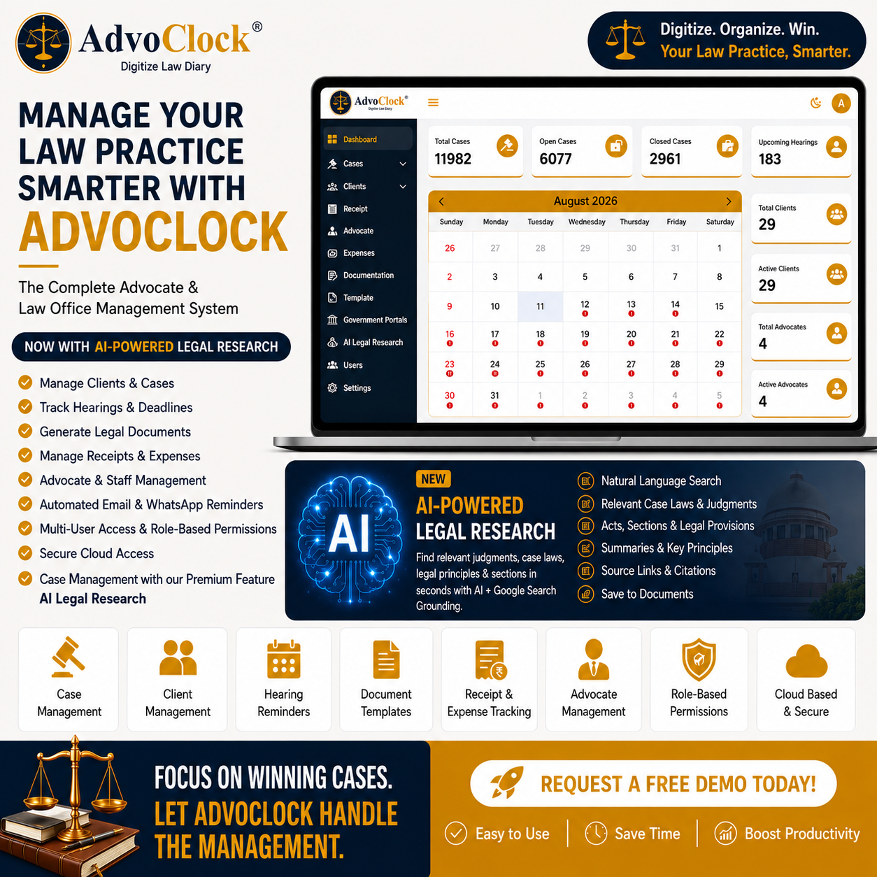 AdvoClock AI-powered advocate management software preview