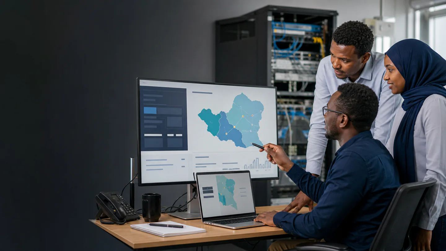 Internet service provider team reviewing a network coverage website